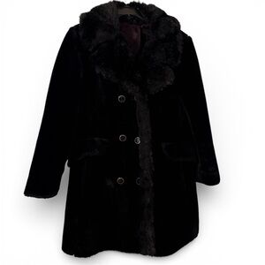 Elegant Vintage Black Faux Fur Pea Coat